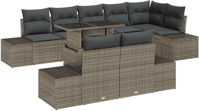 vidaXL Garten-Sofa-Set aus Poly Rattan in Grau mit 9 Teilen und integriertem Speicher für Garten und Terrasse - Bild 1