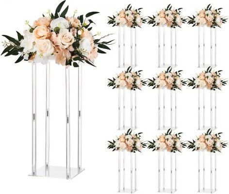 VEVOR 10er Set Blumenständer mit Acrylablage, zylindrische und kubische Pflanzenhocker für Hochzeiten und Dekoration, transparent, H x B x T: 50 x 22 x 22 cm - Bild 1