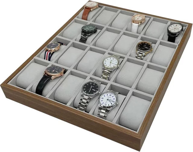 DOKW Uhren Aufbewahrungsbox Holz, 24 Slots, Walnuss Maserung, Unisex - Bild 1
