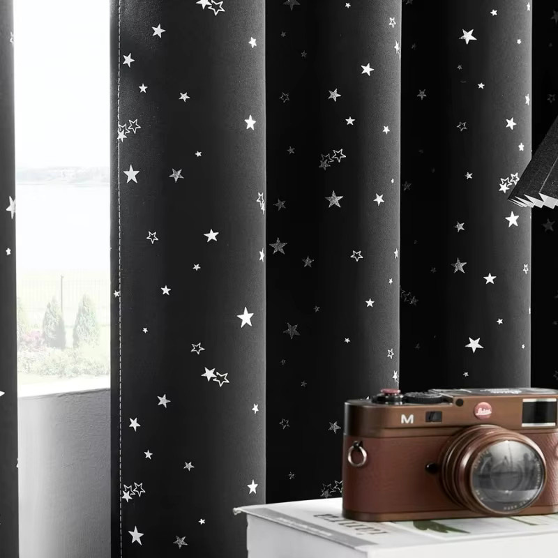 CENTURyMiG Verdunkelungsvorhang mit Sternenmuster in Schwarz, Wärmeisolierend und UV-beständig, Breite: 100 cm, Höhe: 200 cm - Bild 2