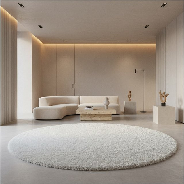 Kadima Design Hochflor Teppich SPREE in Weiß, rund, Durchmesser: 160 cm - Bild 1