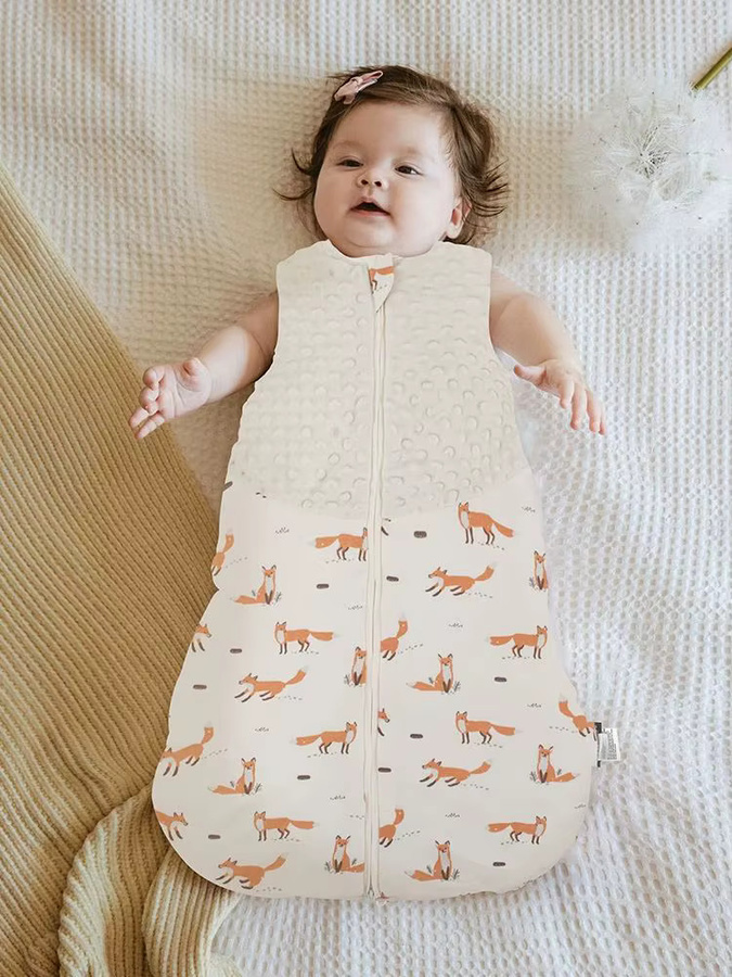 HOUSBAY Baby-Schlafsack mit Fuchs-Print in Beige für 3–24 Monate aus Samt mit Patchwork-Design - Bild 2