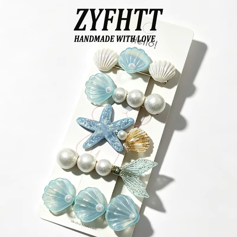 ZYFHTT Haarspangen Set, Seestern und Muschel mit Perlen, 5 Stück - Bild 3