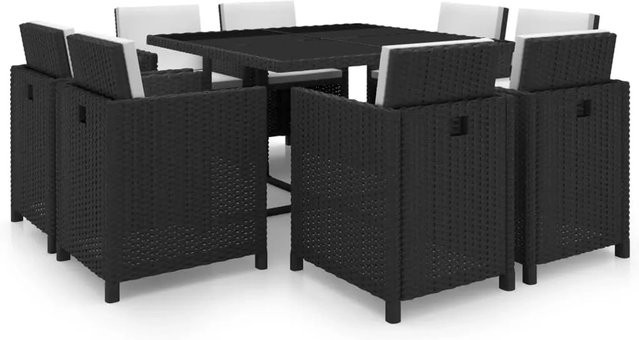 vidaXL 9-tlg Garten-Essgruppe Modell 6 aus Poly Rattan in Schwarz mit Auflagen - Bild 1
