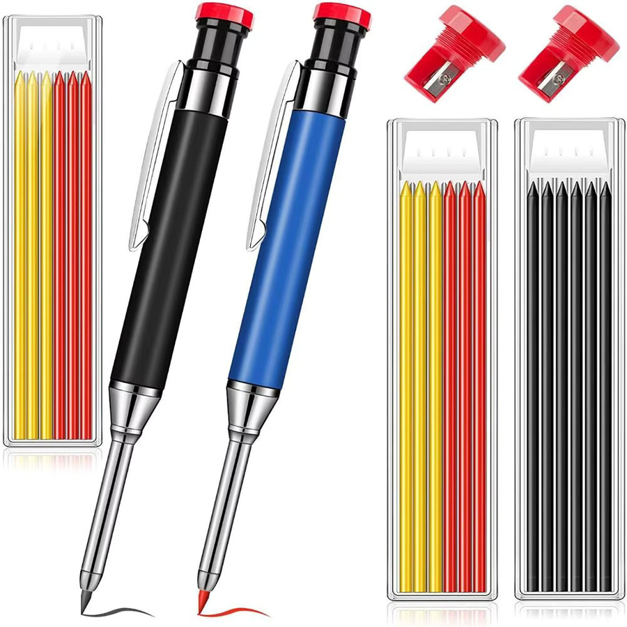 Ganzmetall-Tieflochmarkierungsstift in Schwarz mit integriertem Spitzer und 2,8 mm Graphitmine für professionelle Tieflochmarkierungen - Bild 3