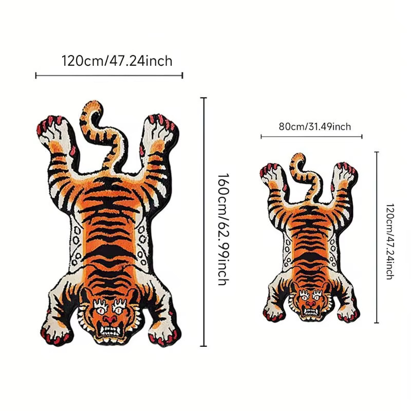 VIKAMA Vintage-Plüschteppich im amerikanischen Stil mit Tiger-Design in Orange und Schwarz, B: 120 cm, T: 80 cm, H: 1 cm - Bild 3