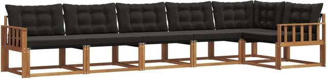 vidaXL Outdoor-Sofagarnitur 6-teilig L-Form aus Akazienholz und Textilene in Natur und Schwarz mit Kissen - Bild 1