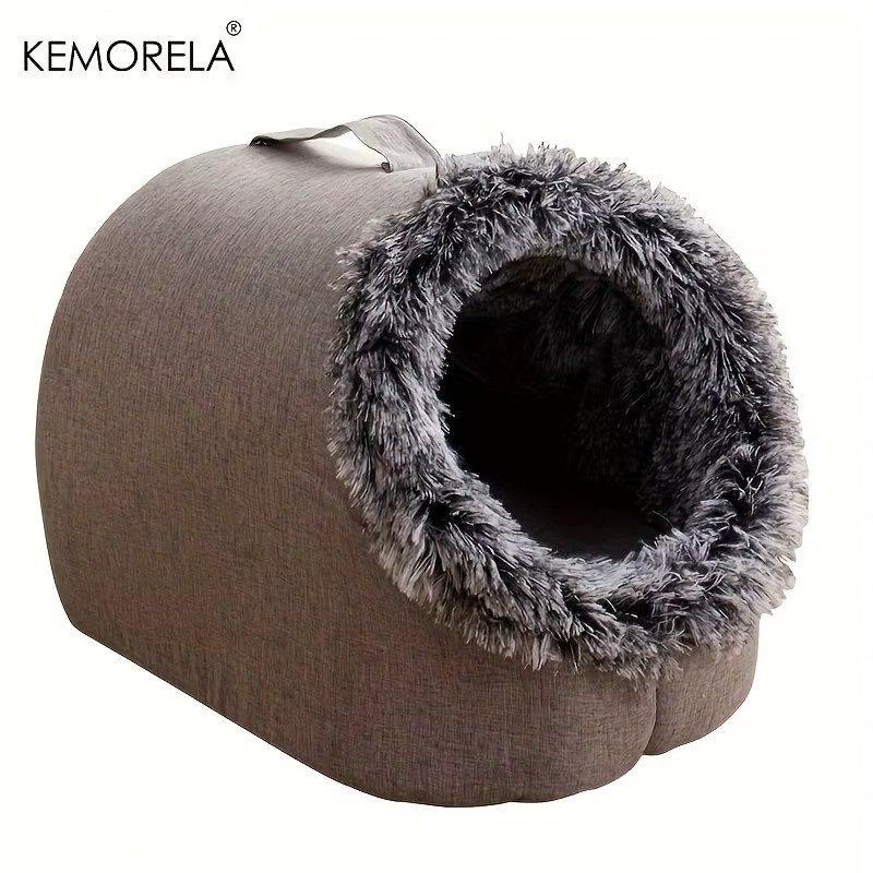 KEMORELA Selbstwärmendes Katzenbett als gemütliche Schlafhöhle für kleine und mittelgroße Katzen, Textil, Braun und Grau - Bild 3