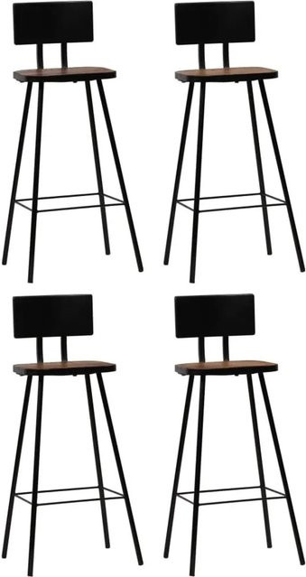 vidaXL Barhocker 4er Set aus massivem Altholz und Metall im Industrial Design, Farbe: Braun/Schwarz/Mehrfarbig - Bild 1