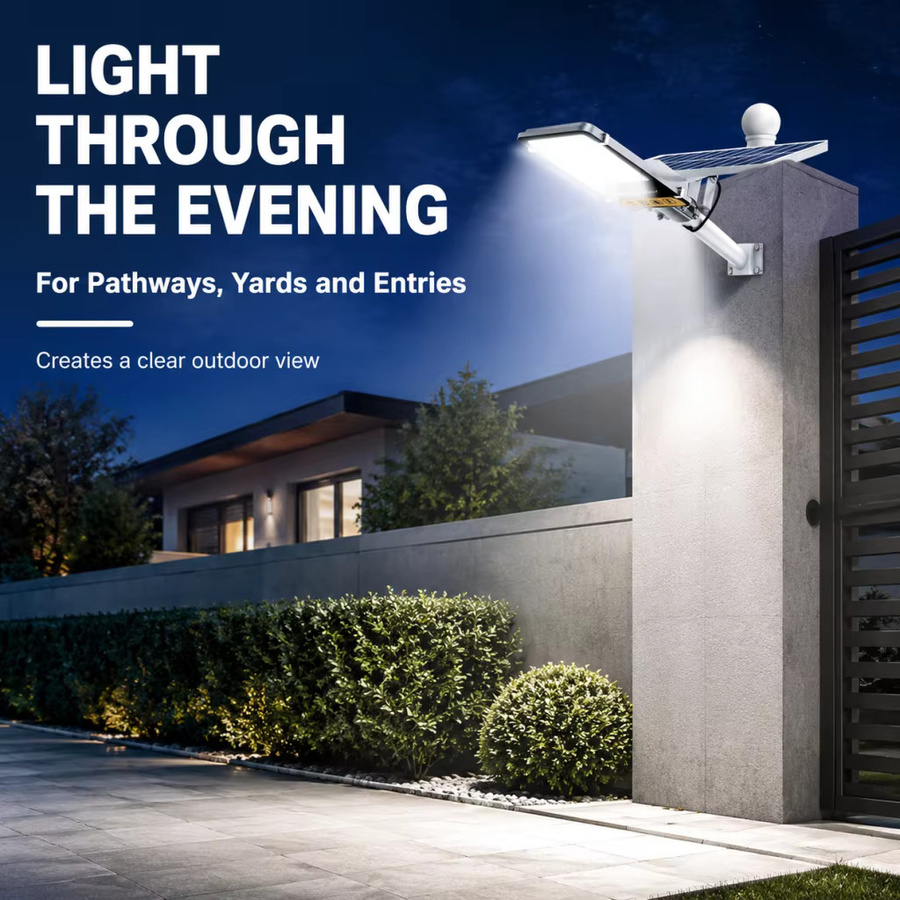 YQCHEZI Solar-Straßenleuchte aus Aluminium mit LED und Fernbedienung, IP65 wasserdicht, 8000 mAh, Weiß/Silber - Bild 3
