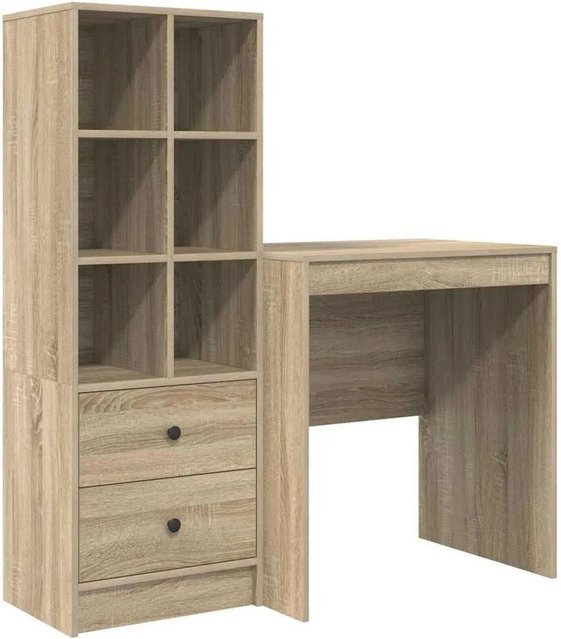 vidaXL Schreibtisch und Hochboard Set in Sonoma Eiche, 2-teiliges Büroset aus Holzwerkstoff, Braun - Bild 1