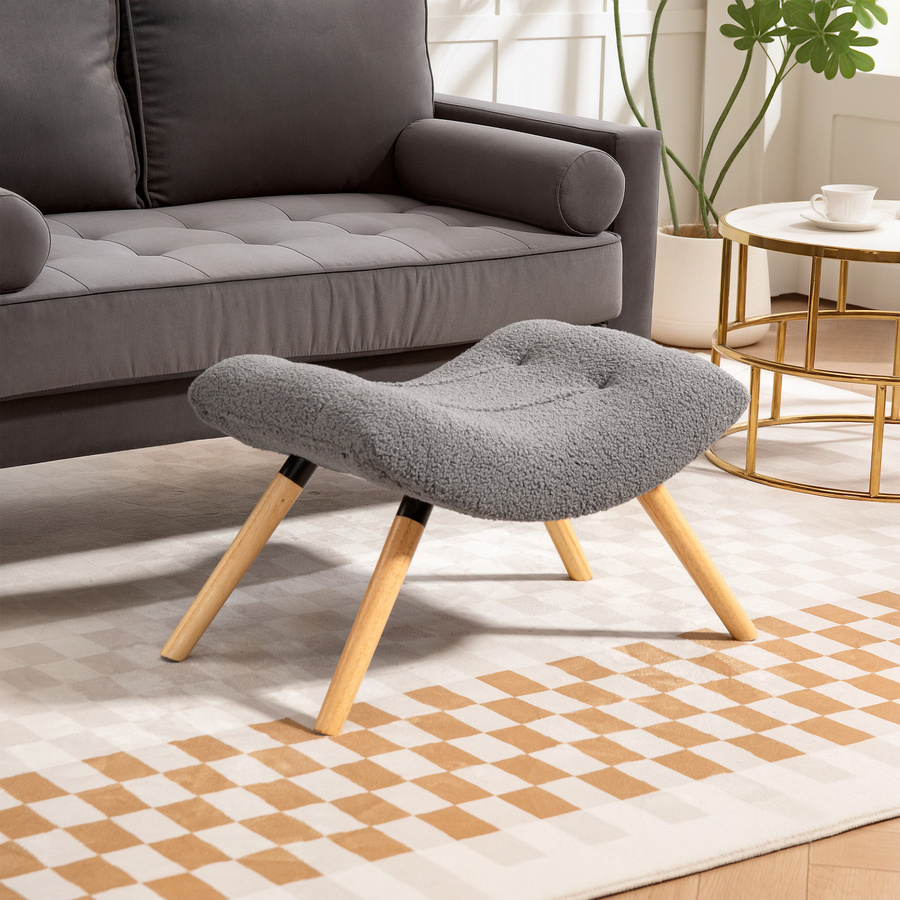HOMCOM Sitzhocker mit Berberfleece-Stoff in Dunkelgrau, Polsterhocker für Wohnzimmer und Schlafzimmer, B/T/H: 67 x 45 x 38 cm - Bild 2