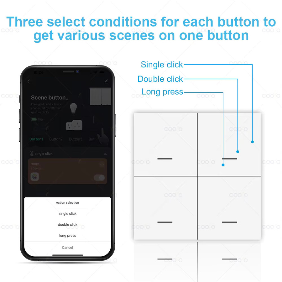 Coolo Tuya ZigBee 4-Gang-Szenenschalter in Weiß zur smarten Beleuchtungssteuerung via Smart Life App - Bild 3