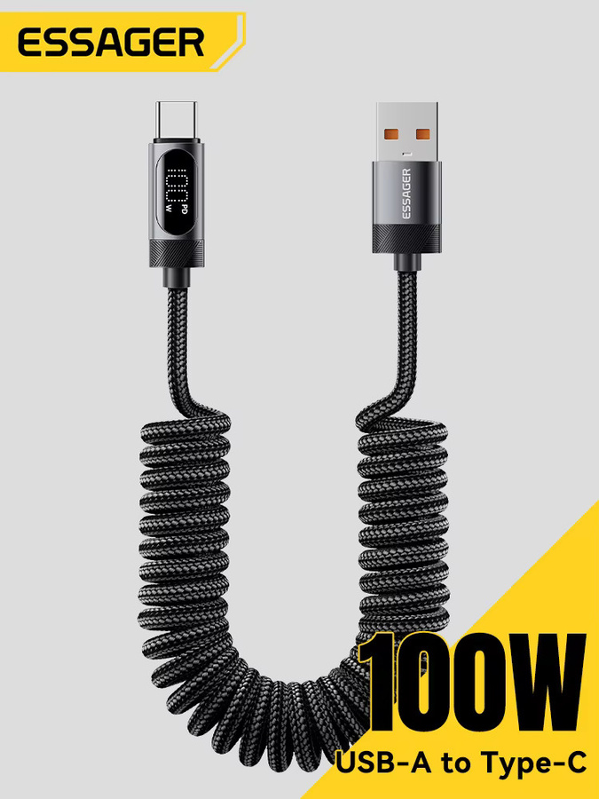Essager 100 W Auto-Feder-Typ-C-Kabel für schnelles Aufladen von iPhone, Xiaomi, Samsung, MacBook und iPad in Schwarz oder Grau - Bild 7