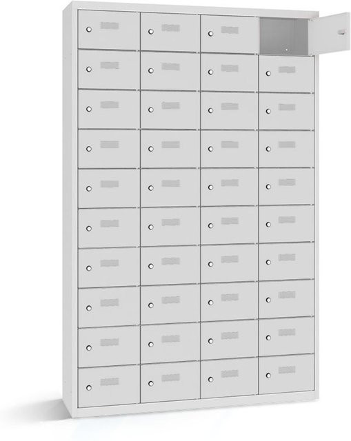 rotstahl Wertfachschrank mit 40 Fächern und Scharniertüren in Hellgrau, B/T/H: 115 x 30 x 180 cm - Bild 1