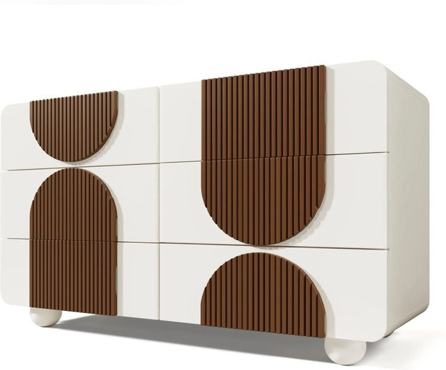 Merax Sideboard Modern Weiß mit 6 Schubladen B/T/H: 121 x 41 x 71 cm - Bild 1