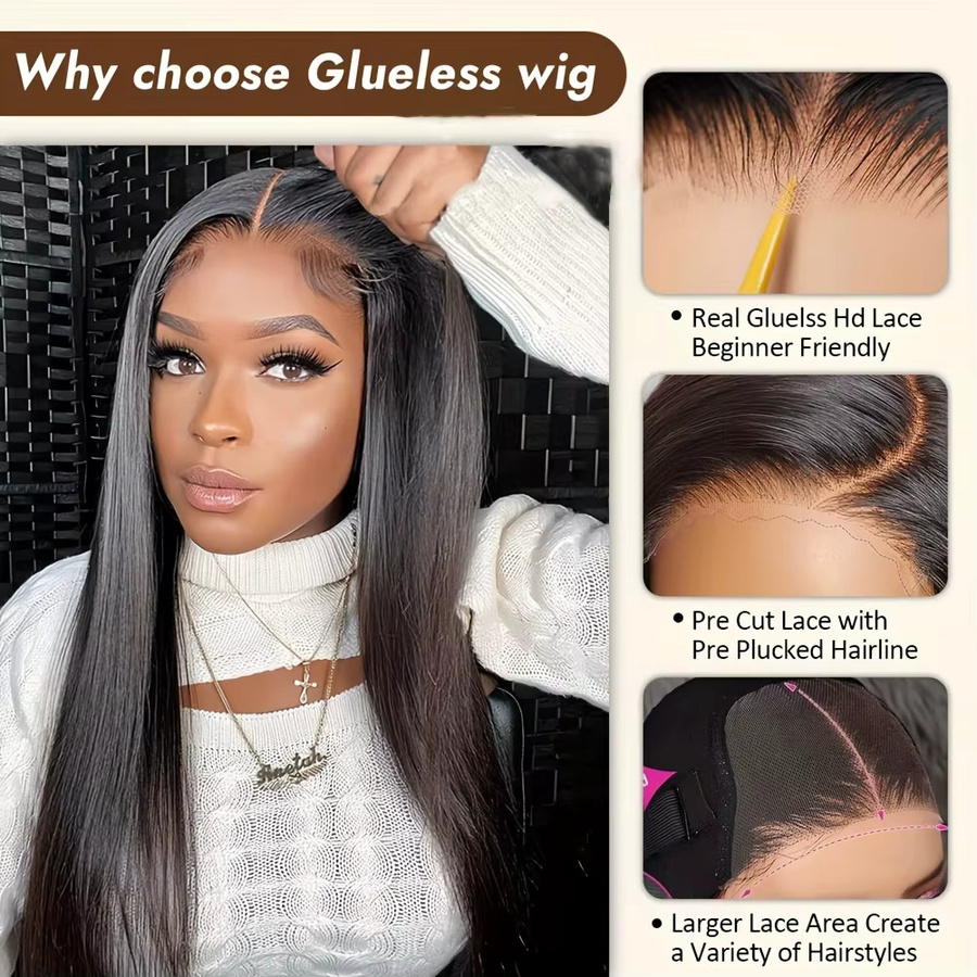 FIUMER Wear And Go 13X4 HD Lace Front Perücke, Brasilianisches Echthaar, Glatt, 200% Dichte, Unisex - Bild 6