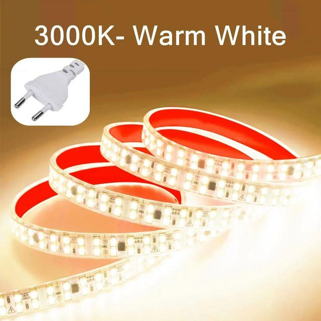 MnnWuu LED-Lichtleiste 2835 SMD, 30 m Länge, warmweiß, IP68 wasserdicht, 240 LEDs/m, AC 220V mit EU-Stecker, flexibel und schneidbar - Bild 1