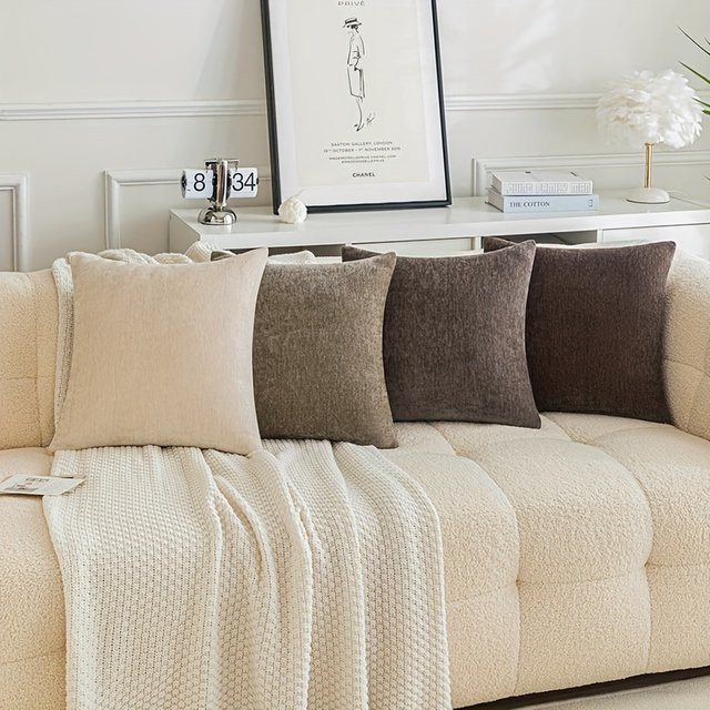Homemorelove Chenille-Sofa-Kissenbezüge in Beige, 2 oder 4 Stück, weiche Kissenbezüge im modernen Bauernhaus-Stil für dein Wohnzimmer oder Schlafzimmer - Bild 1