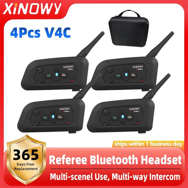 XiNOWy 4er-Set V4C Fußball-Schiedsrichter Bluetooth-Intercom-Headset mit Geräuschunterdrückung, IPX5 wasserdicht, Schwarz - Bild 1