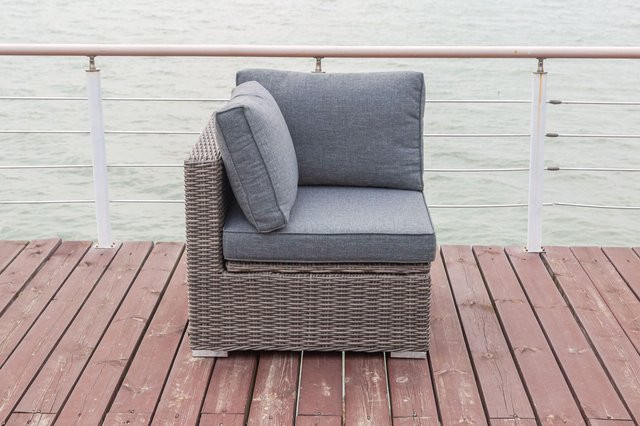 OUTFLEXX Eckelement rechts aus Polyrattan in Grau mit verstellbarer Sitzfläche und wasserfester Kissenbox, B/T/H: 82 x 82 x 70 cm - Bild 1