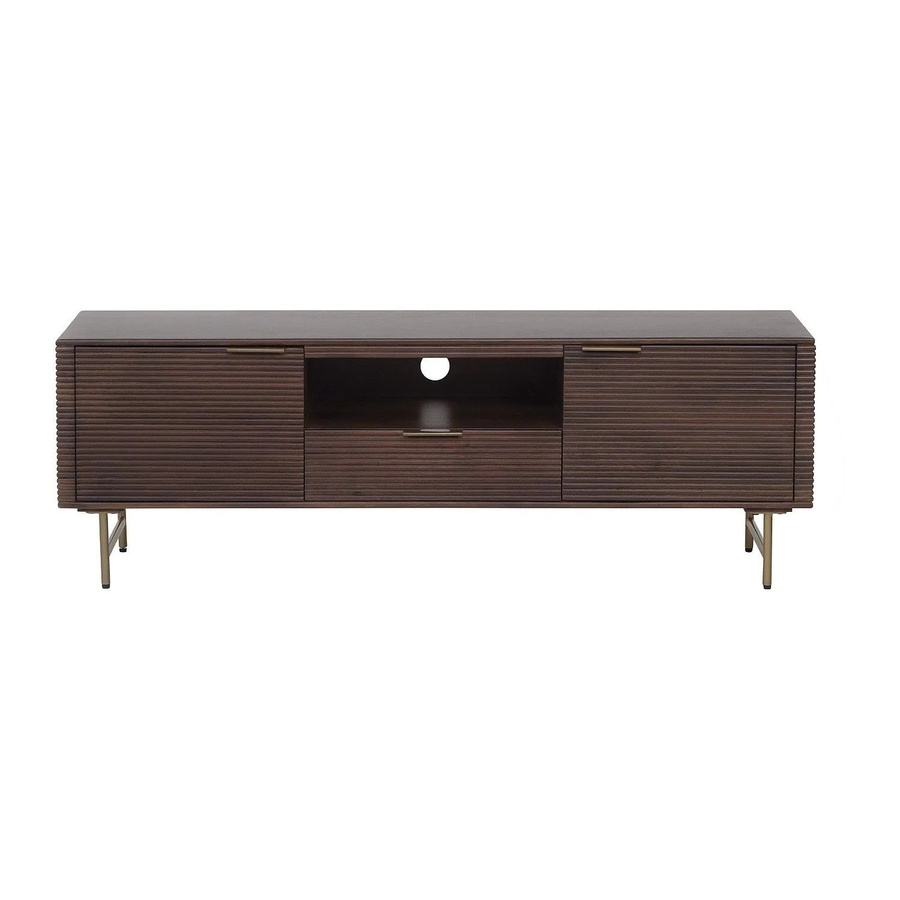 Vente-unique TV-Board Sordana im Art Déco Stil aus Mangoholz und Metall, Farbe Dunkelbraun und Gold, Breite: 160 cm - Bild 2