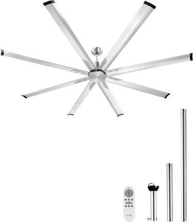VEVOR Deckenventilator ohne Beleuchtung in Silber, 214 cm Durchmesser, 8 Aluminium-Flügel, mit 6-Gang-Fernbedienung und umkehrbarem DC-Motor für Innen- und Außenbereich - Bild 1