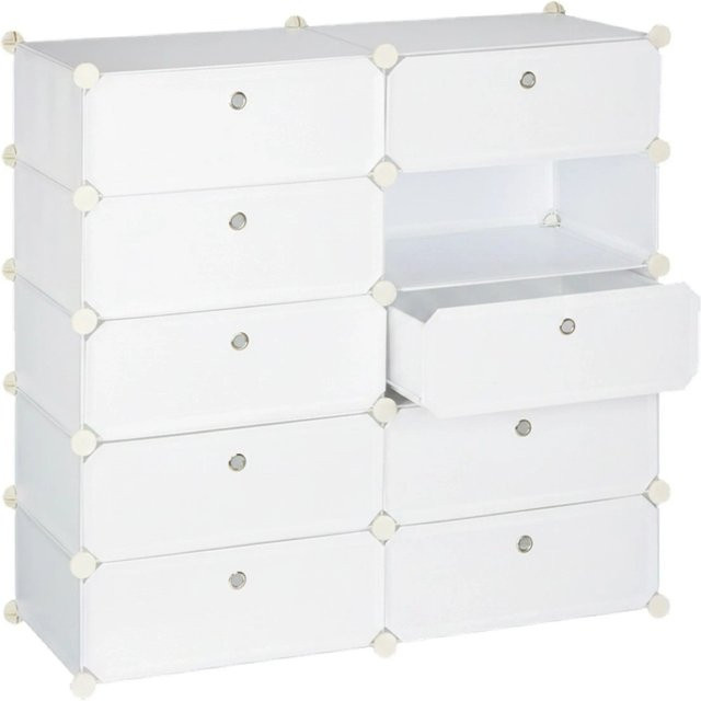 Relaxdays Schuhschrank Stecksystem aus Kunststoff und Metall in Weiß, B/H/T: 90 x 94 x 36,5 cm - Bild 1