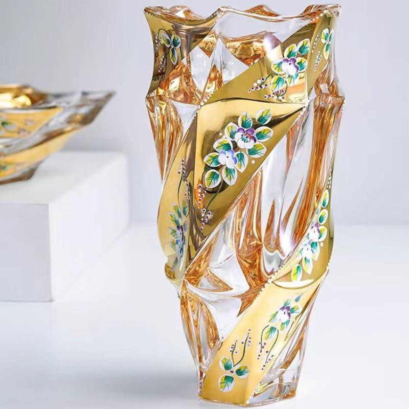 Yiran Furniture Kristallglasvase im europäischen Stil mit goldbemaltem Emaille in Gold - Bild 2