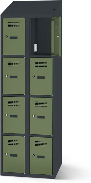 rotstahl Fächerschrank mit Ladefunktion und 8 Fächern in Hellgrün mit anthrazitgrauem Korpus, B: 80 cm, H: 200 cm - Bild 1