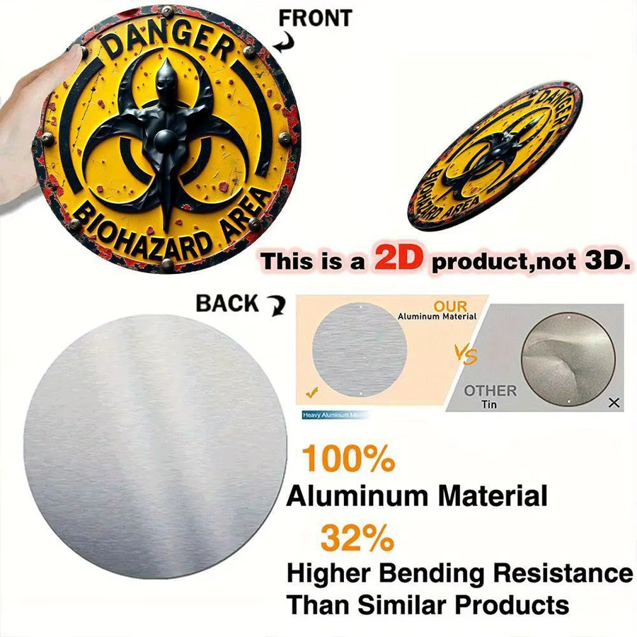CIFBUY Vintage Biohazard-Symbol Aluminiumschild Gelb Rund Wanddekoration aus Metall - Bild 5