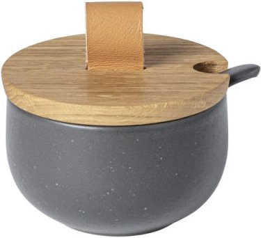 Costa Nova Zuckergefäß Pacifica mit Holzdeckel, Grau, 4er Pack, 150 ml, Durchmesser: 9,2 cm, Höhe: 5,7 cm - Bild 1