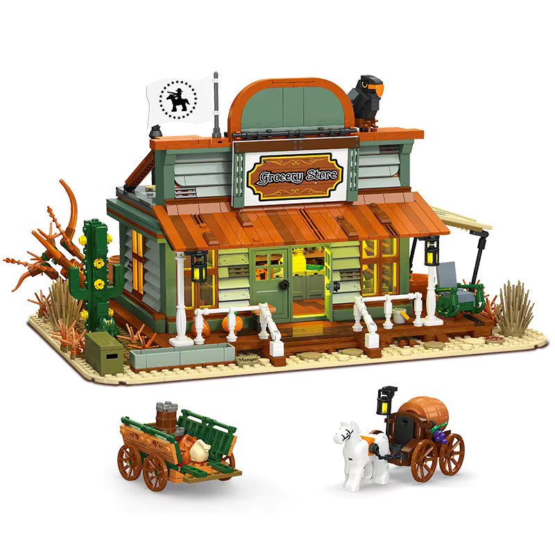 SixBricks MOC Retro Western Desert Wild Tavern Hotel Dorf Stadt, Bausteine Set - Bild 2