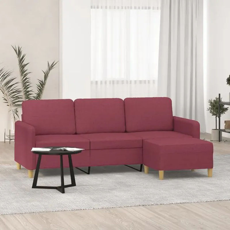 Vidaxl 3-Sitzer Sofa mit Hocker in Rot, modernes Stoffsofa mit Metallgestell, Breite: 180 cm - Bild 1