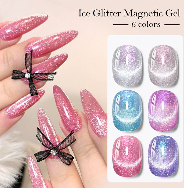 MEET ACROSS Ice Glitter Magnetic Gel Nail Polish, Pink Purple, 7 ml - Bild 1