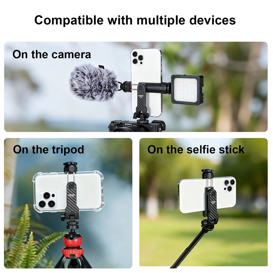 Ronkoen TZ-18 Universal Handy-Clip-Halterung mit 1/4 Zoll Schraube und 360 Grad Drehung für Samsung, iPhone und Xiaomi in Schwarz - Bild 5