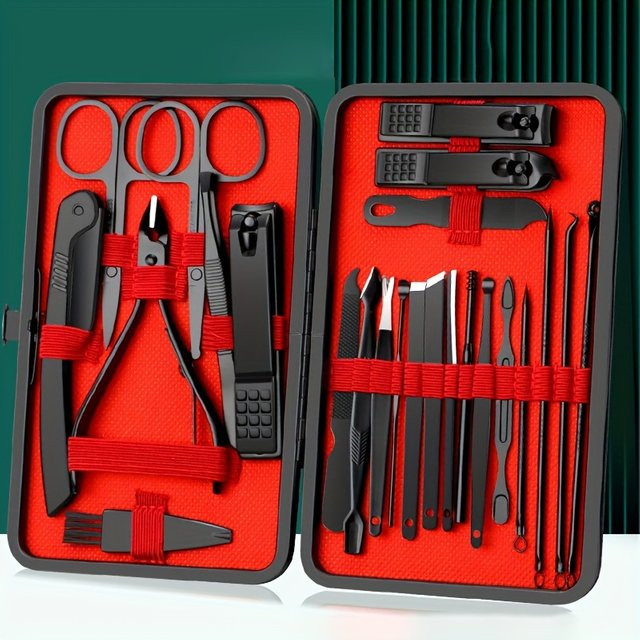 OLOEY Maniküre-Set, Edelstahl, Schwarz und Rot, Unisex - Bild 1