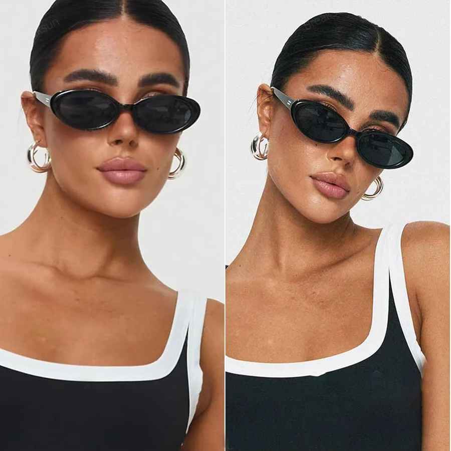 Ovale Retro-Sonnenbrille, Unisex, Vollrand, Kunststoff, Schwarz - Bild 2