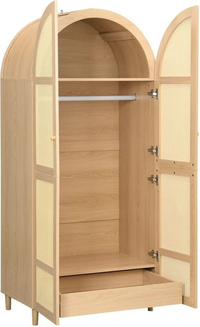 okwish Kleiderschrank mit gebogenen Türen und integrierten Schubladen für Schlafzimmer und Flur, Natur, B/T/H: 80 x 50 x 179 cm - Bild 1