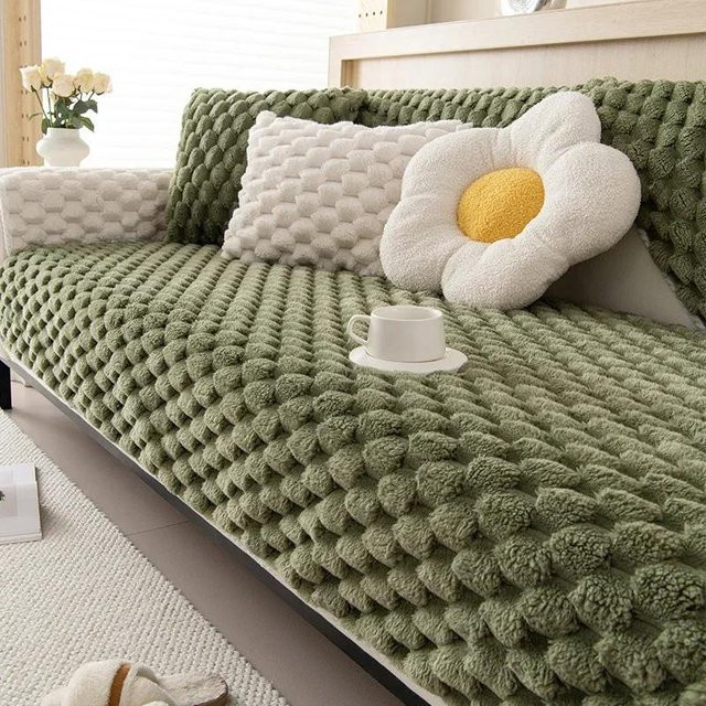 Warmes Plüsch-Kissen mit quadratischem Design in Grün, Waschbarer Sofabezug aus Polyester, B/B: 45 x 45 cm - Bild 1