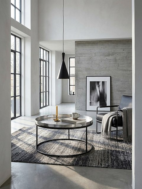 KADIMA DESIGN Couchtisch aus Aluminium in Schwarz und Silber mit Hammerschlag-Struktur, Rund, B/T/H: 62 x 62 x 36 cm - Bild 1