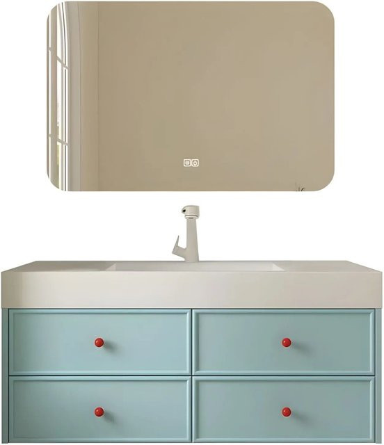 360Home Badmöbel Set aus Sinterstein in Blau mit LED Spiegel und Waschtisch, B/T/H: 140 x 55 x 42 cm - Bild 1