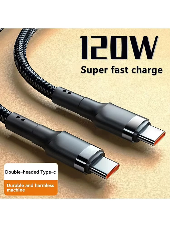 120W Dual Type-C Superschnelles Ladekabel mit 5A Hochgeschwindigkeits-Laden und Nylon-Geflecht in Schwarz und Silber - Bild 5