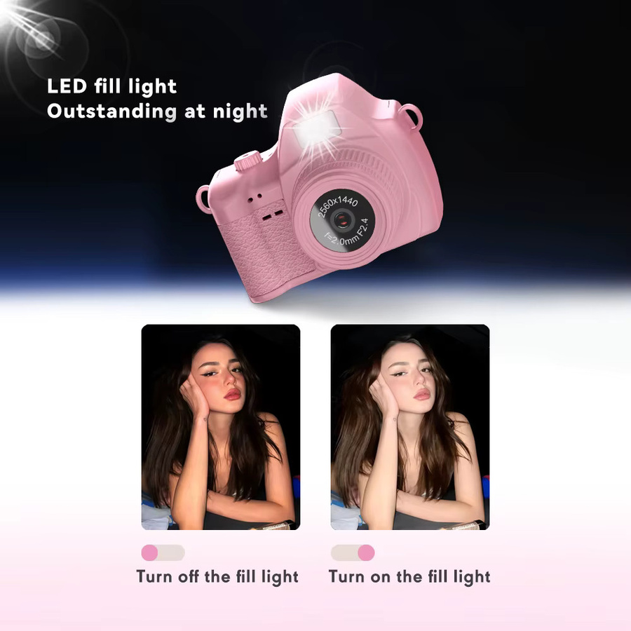 POVCAN Mini-Kamera S161 mit 1440p 2K HD-Videoaufnahme, tragbarer Taschen-DV-Videorekorder für Kinder mit Lampe in Gelb oder Pink - Bild 3