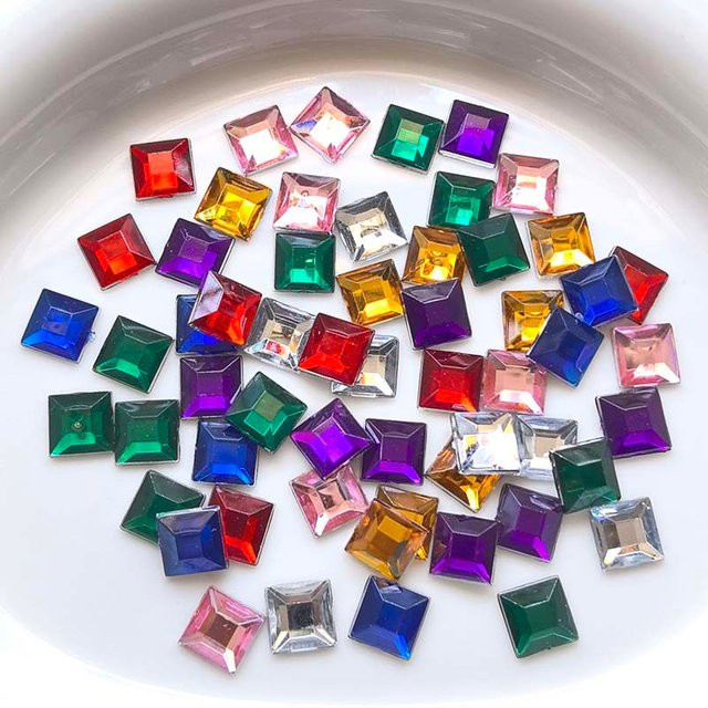 300 Stück quadratische Acryl-Nagelsteine in Pink und Multicolour mit flachem Boden für deine DIY-Schmuckherstellung und Bastelarbeiten, 6 mm - Bild 1
