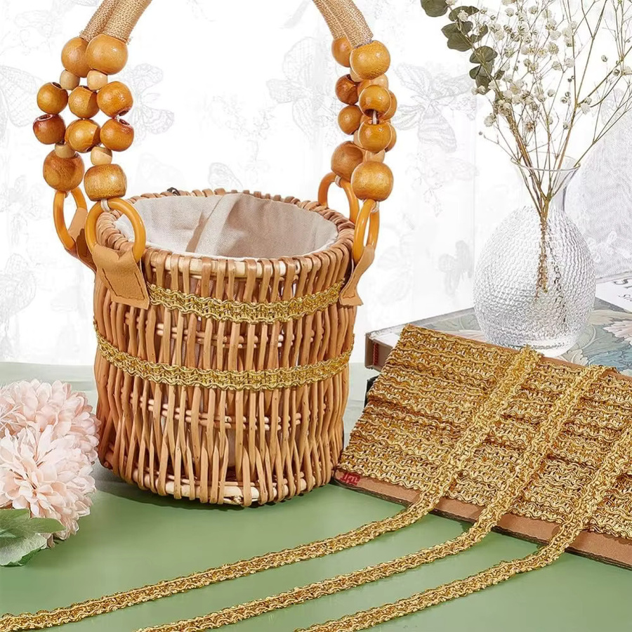 Goldener gewellter Zopf-Spitzenbesatz als gewebtes Gimp-Band für Vorhangpolsterung, 15 mm, 1 Rolle mit 15 Yards Länge - Bild 2