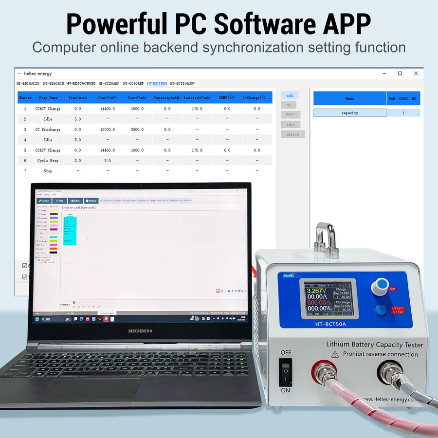 ecoflypower Einkanaliger Batteriekapazitätstester 50A 5V Einstellbar für Li-Ion und LiFePo4 zur Kapazitätsmessung mit Lade- und Entladefunktion - Bild 3