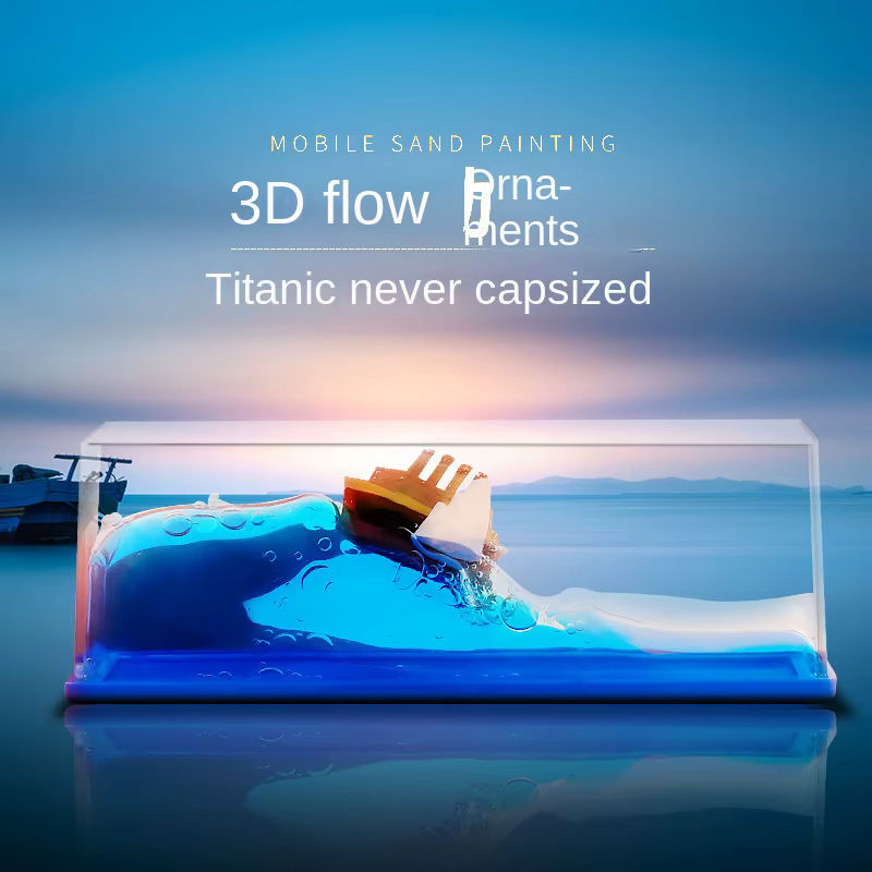Maritimes Titanic Kreuzfahrtschiff in der Driftflasche als Desktop-Ornament aus Kunstharz in Blau und Schwarz - Bild 2
