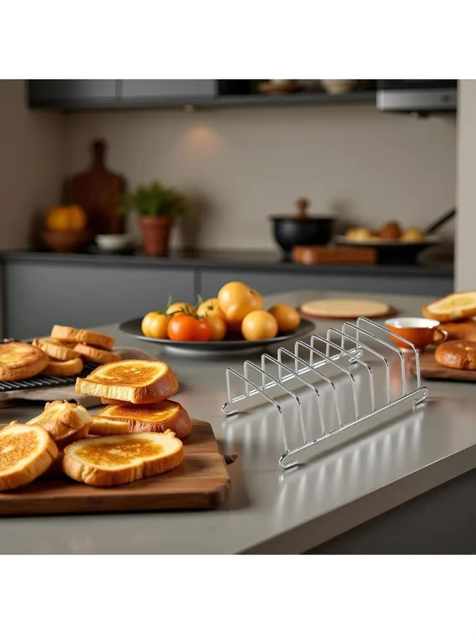 FEB.WIND Toastbrot-Ständer aus Edelstahl in Silber als Aufbewahrungsregal für Schneidebretter und Teller sowie als Kühlgitter und Heißluftfritteuse-Zubehör - Bild 4