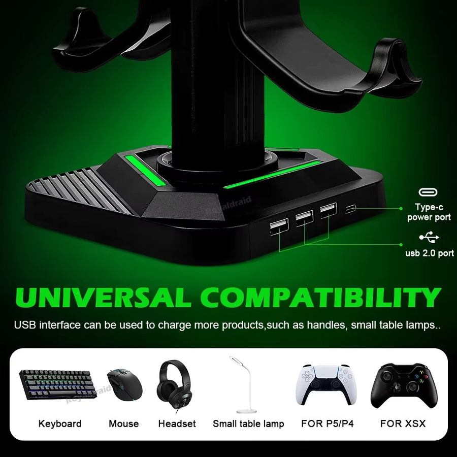 Hayoumon 2-lagiger Controller-Halter für PS5 und Xbox Series X mit LED-Lichtstreifen in Schwarz zur Aufbewahrung von Gamepads und Headsets - Bild 4
